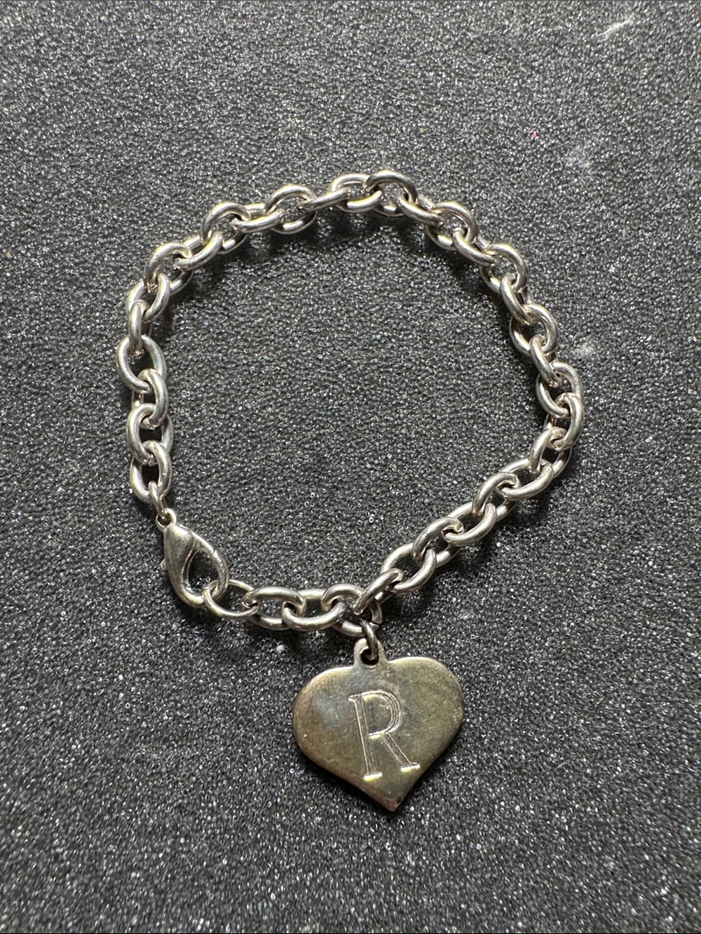 Silver Heart Initial 'R' Charm Chain Bracelet - Women's Jewelry